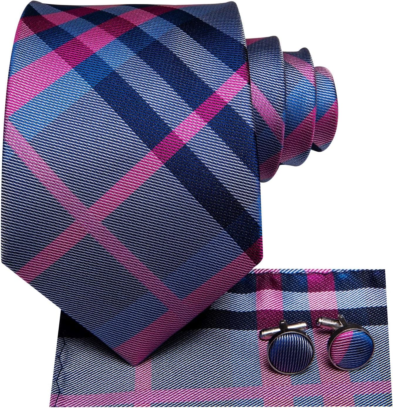 Hi-Tie Father and Son Tie Set Striped Plaid Ties for Men and Boys Silk Necktie Pocket Square Set for Wedding Gifts - Image 4