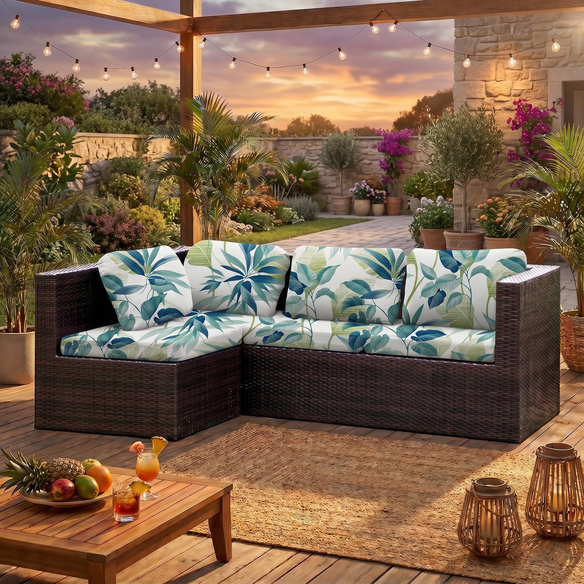 LiveGo Patio Stretch Sofa Cushion Cover Outdoor Cushion Cover Replacement Patio Furniture Cushions Couch Slipcovers Chair Seat Cover Soft Flexibility Protector (6, Flower B)