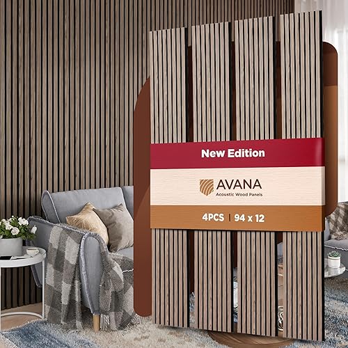 Miniatura 58 de Avana Paneles de pared de madera acústica de 94.4 x 12.6 pulgadas, 4 paneles acústicos de roble negro, 4 unidades, paneles de pared para decoración