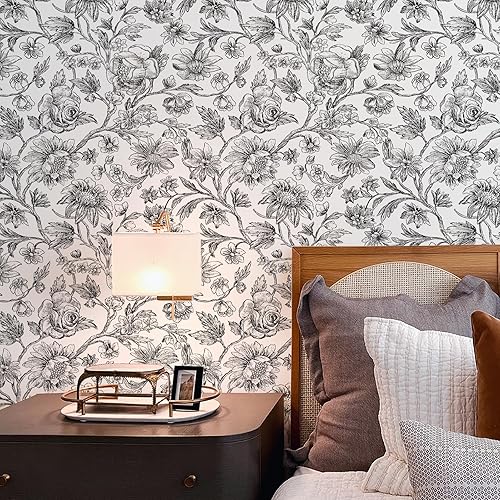 Miniatura 7 de Cohoo Home Papel tapiz floral en blanco y negro, papel de contacto con flores florales para armarios y cajones, papel tapiz de girasol,