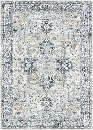 Miniatura 8 de GENIMO Alfombras de área de 4 x 6 pies para sala de estar, lavable a máquina, antideslizantes, vintage retro, alfombra ligera con estampado de