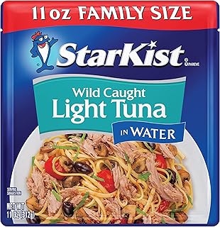 StarKist Chunk Light Tuna in Water, 11 oz Pouch (1 Pack) Ready to Eat Wild Caught Tuna, 19g Protein Per Serving, 80 Calories Per Serving, Gluten Free, Soy Free, Kosher, Perfect for Meals and Snacks