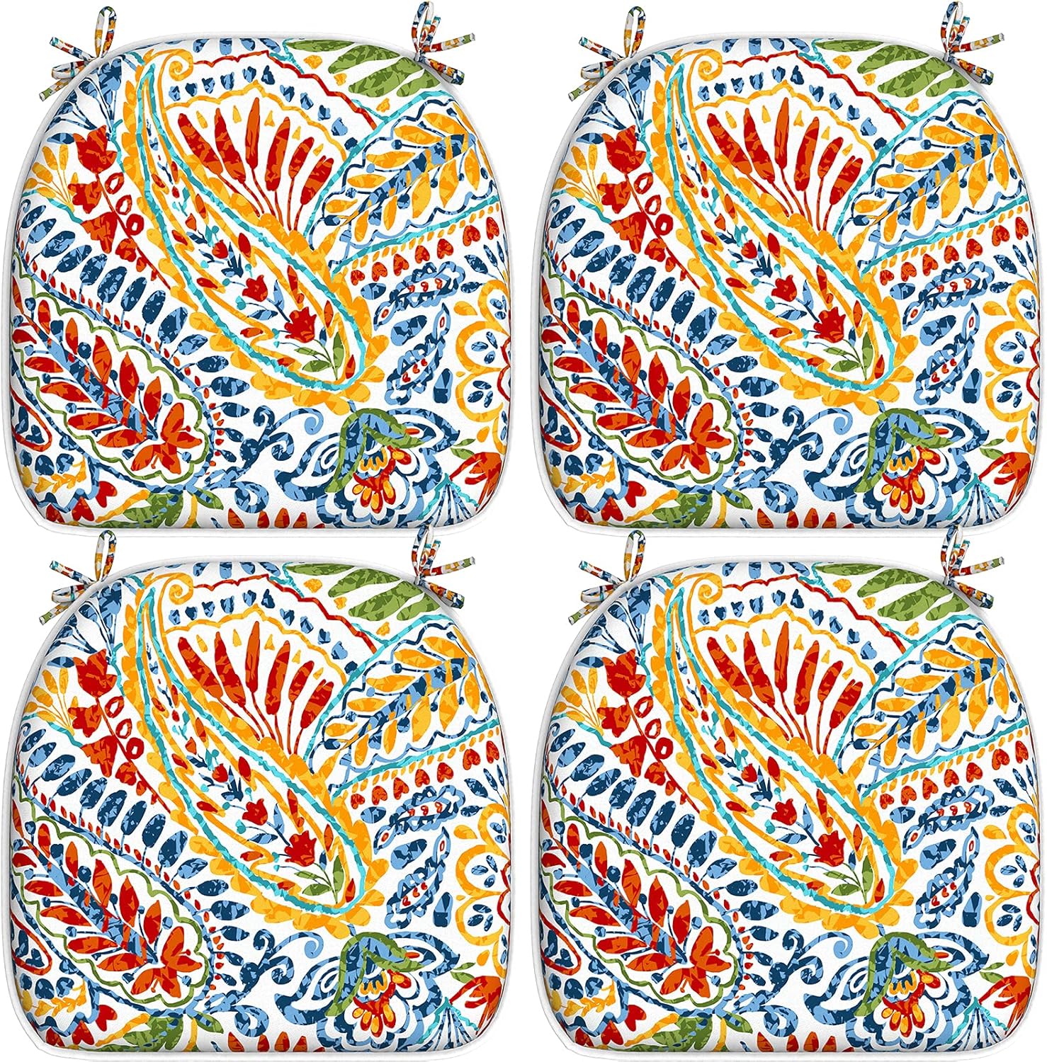 LVTXIII Indoor/Outdoor Chair Cushions Seat Cushions with Ties, Patio Chair Pads D16xW17 Inch for Patio Furniture Garden Home Office Decoration Paisley Multi (Pack of 1) A Paisley Multi