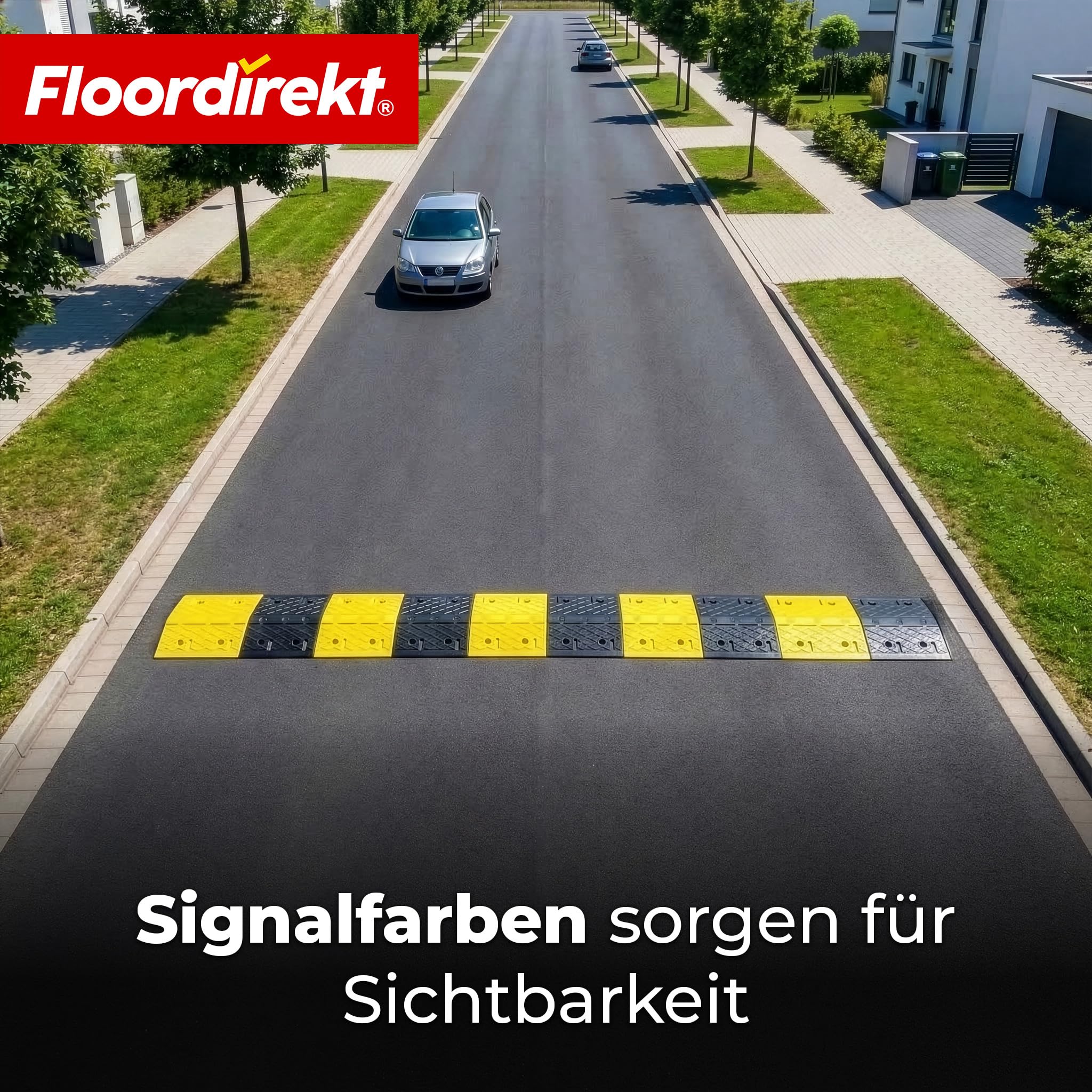 Floordirekt Gummi Bodenschwelle 2-teilig Hochwertige, Fahrbahnschwelle für effektive Geschwindigkeitsbegrenzung, Temposchwelle, (Schwarz-Gelb, 100 x 35 x 5 cm - Vento)
