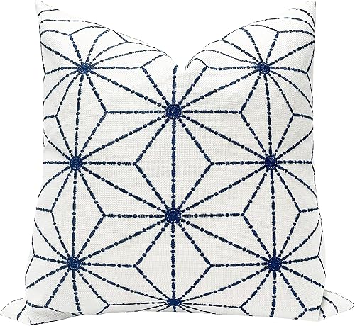 Miniatura 8 de Slow Cow Funda de cojín lumbar con bordado de lino, funda de cojín rectangular con patrón floral para sofá dormitorio, 18 x 18 pulgadas