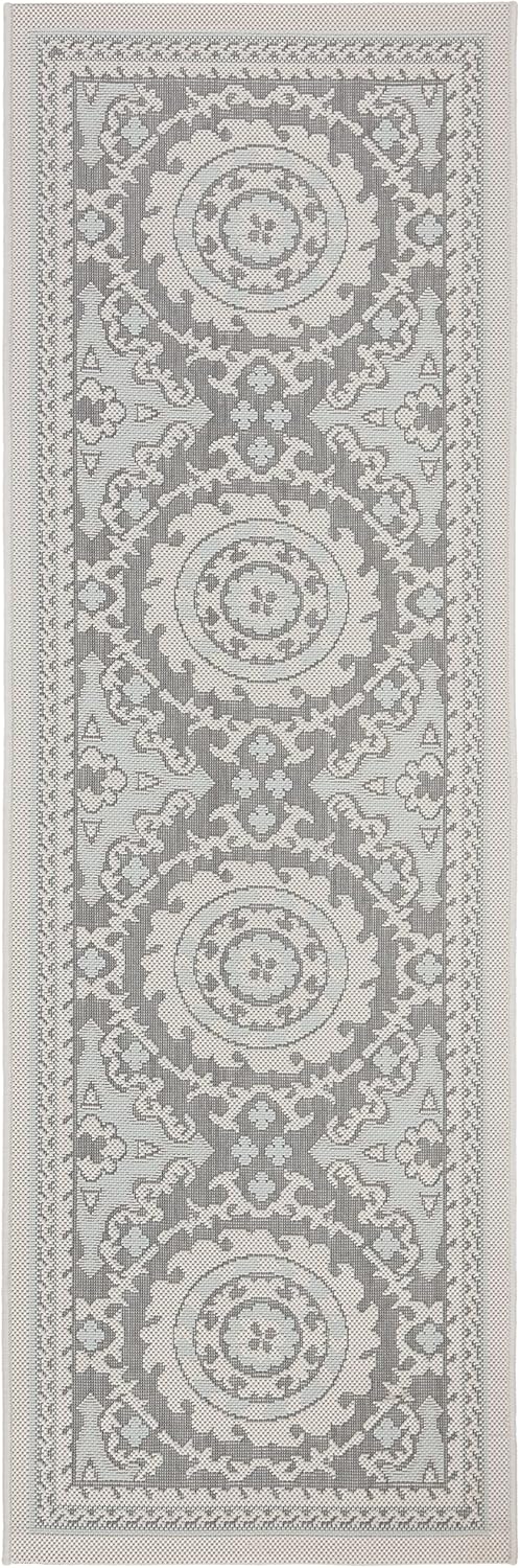 SAFAVIEH Courtyard Collection 2'3" x 6'7" Light Grey/Anthracite CY7059 Indoor/ Outdoor Waterproof Easy Cleaning Patio Backyard Mudroom Runner Rug