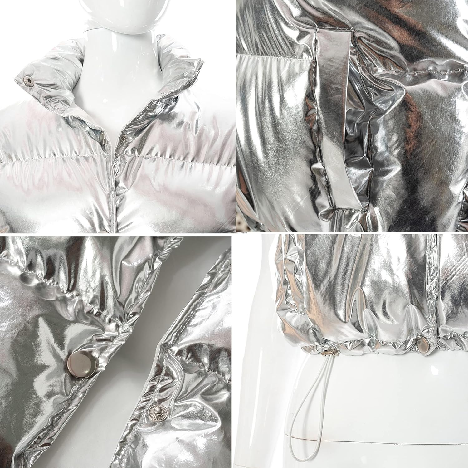 Flygo Women's Winter Crop Vest Metallic Quilted Down Vest Sleeveless Puffer Jacket