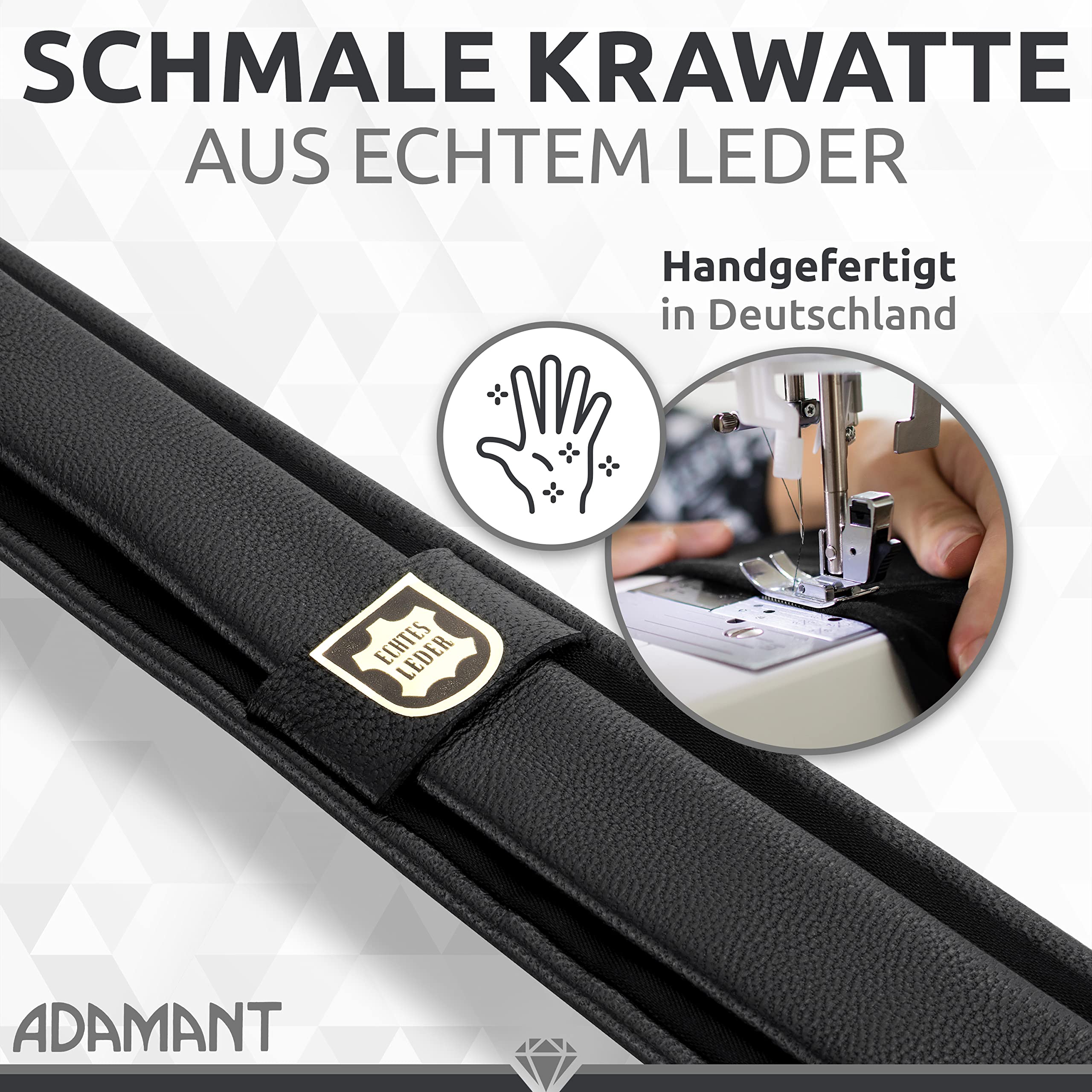 ADAMANT Echt-Lederkrawatte 100% Echtes Lamm-Nappa-Leder 4,5cm Schmal -Made in Germany-
