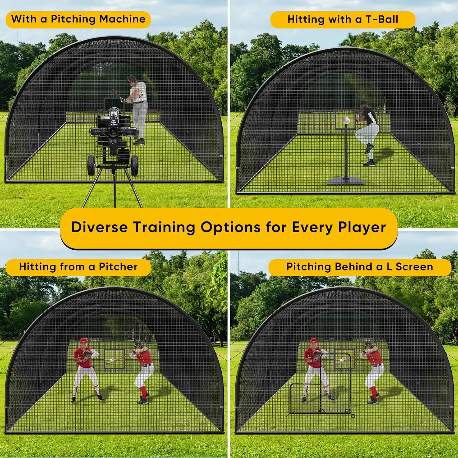 40FT Baseball & Softball Batting Cage for Backyard – Enclosed Net with Pitching Machine Hole, Fiberglass Pole System, Carry Bag, Ideal for Home Hitting & Pitching Practice, 40 x 12 x 10 ft
