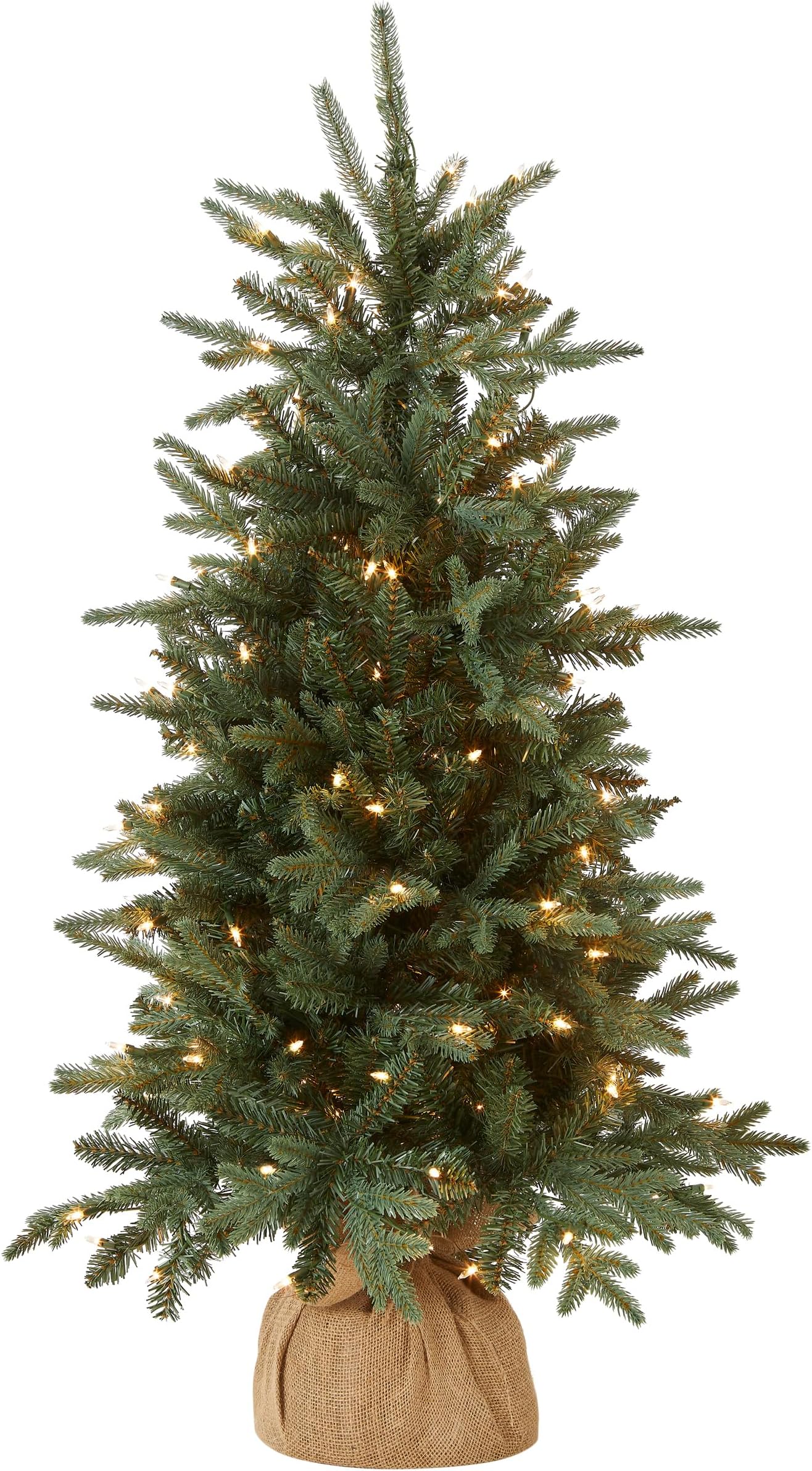 National Tree Company 4 ft Pre-Lit Everyday Collection Mini Artificial Christmas Tree, 150 Clear Lights, 643 Tips, Burlap Base, Green