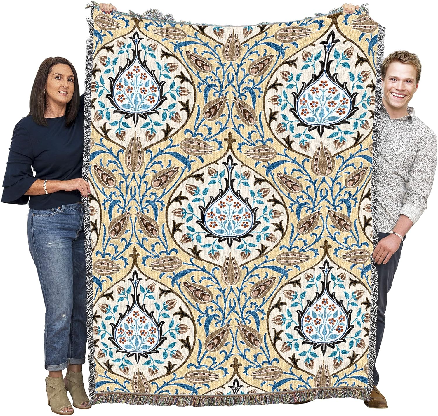 Pure Country Weavers William Morris Rosebud Tole Blanket - Arts & Crafts - Gift Tapestry Throw Woven from Cotton - Made in the USA (72x54)