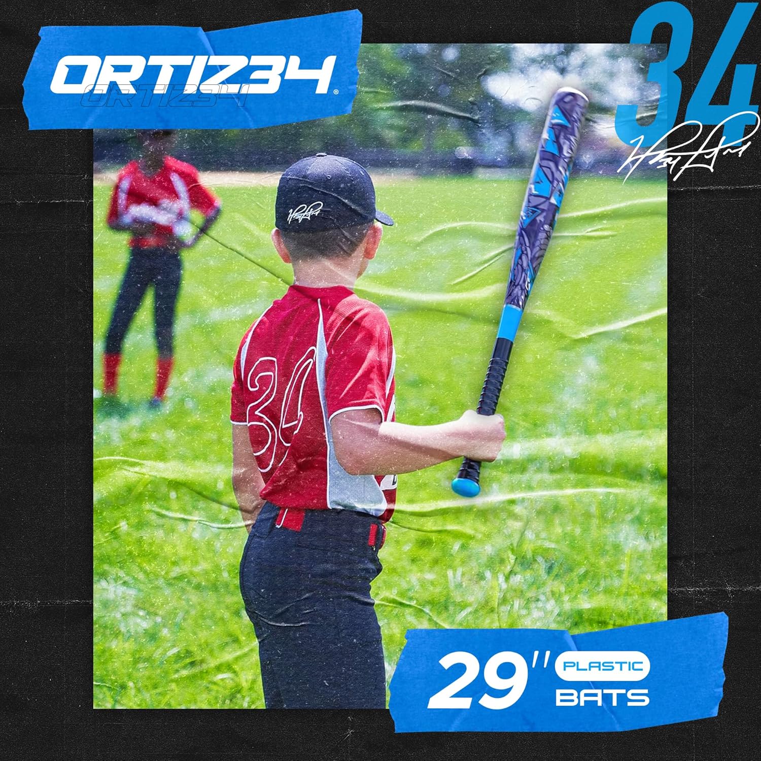 ortiz34 bat & ball set - graffiti plastic bat & ball homerun set- david ortiz backyard baseball set for youth, kids, teenagers, adults (bat & ball set, blue) blue bat & ball set