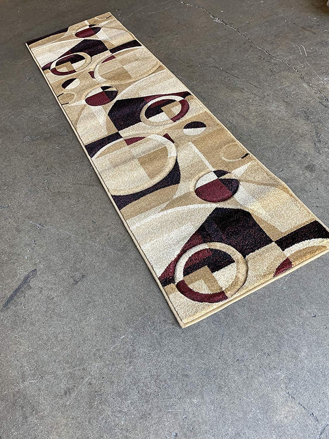 Modern Runner Area Rug 400,000 Point Black Burgundy Beige Contemporary Design 322 (2 Feet X 7 Feet 3 Inch)