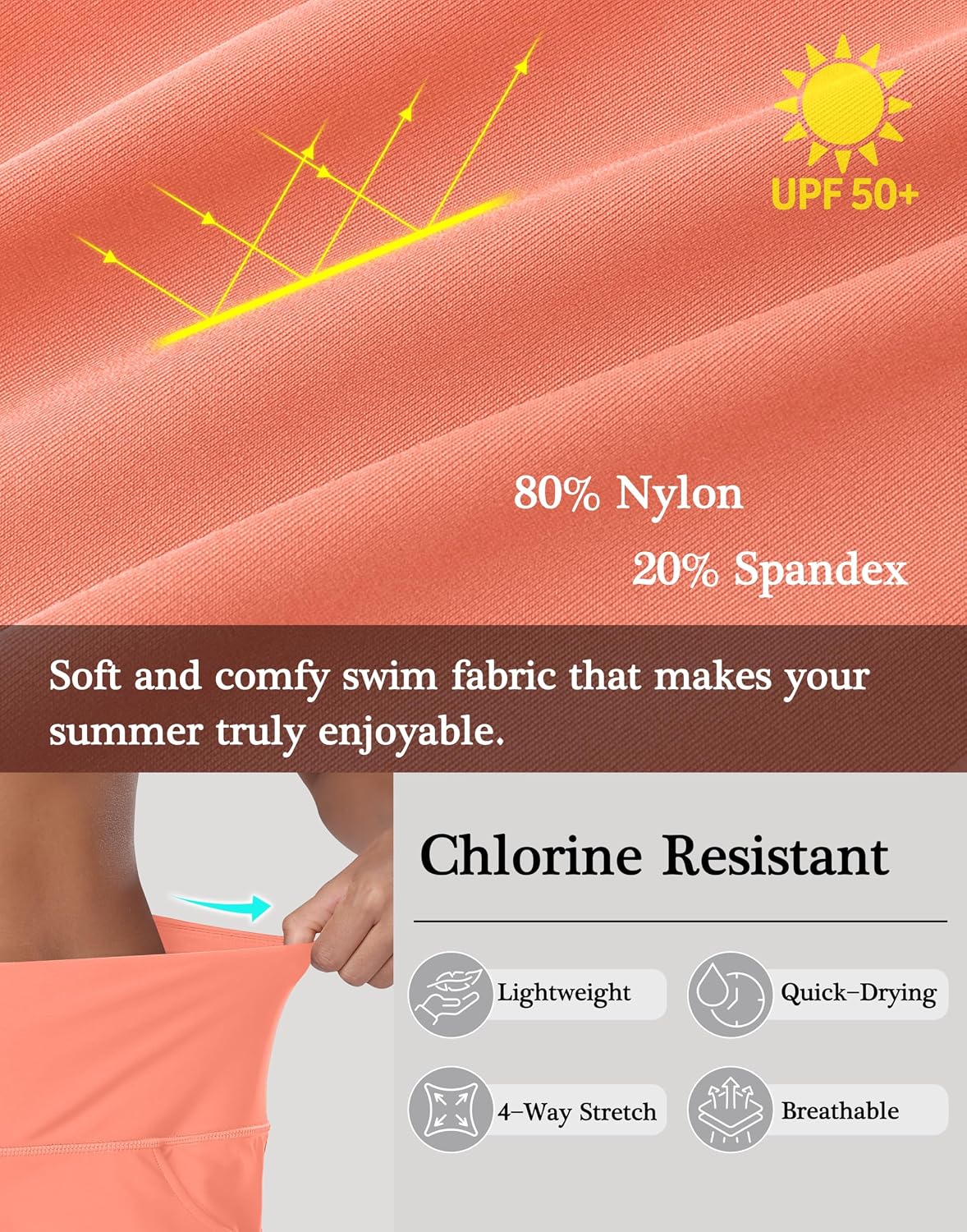 Women's 3" High Waisted Swim Board Shorts Quick Dry Beach Swimming Shorts for Women with Liner Pockets