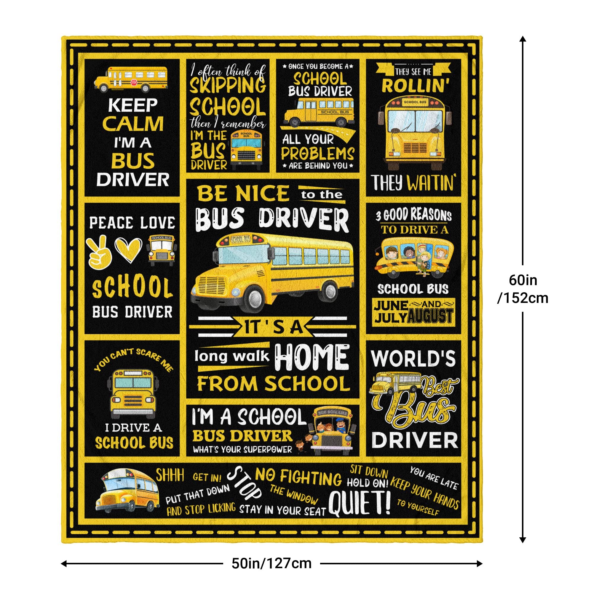 Überwurfdecke Für Schulbusfahrer – 152 X 127 Cm, Weiches Flanell, Mit Bus-Motiv & Dankesbotschaft