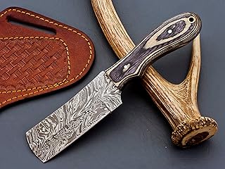 AJBLADE+ Hand Forged Cowboy Bull Cutter Knife With Sheath, 8 Inch Damascus Steel Edc Knives, Cowboy Knife, Knives for Men; 9028
