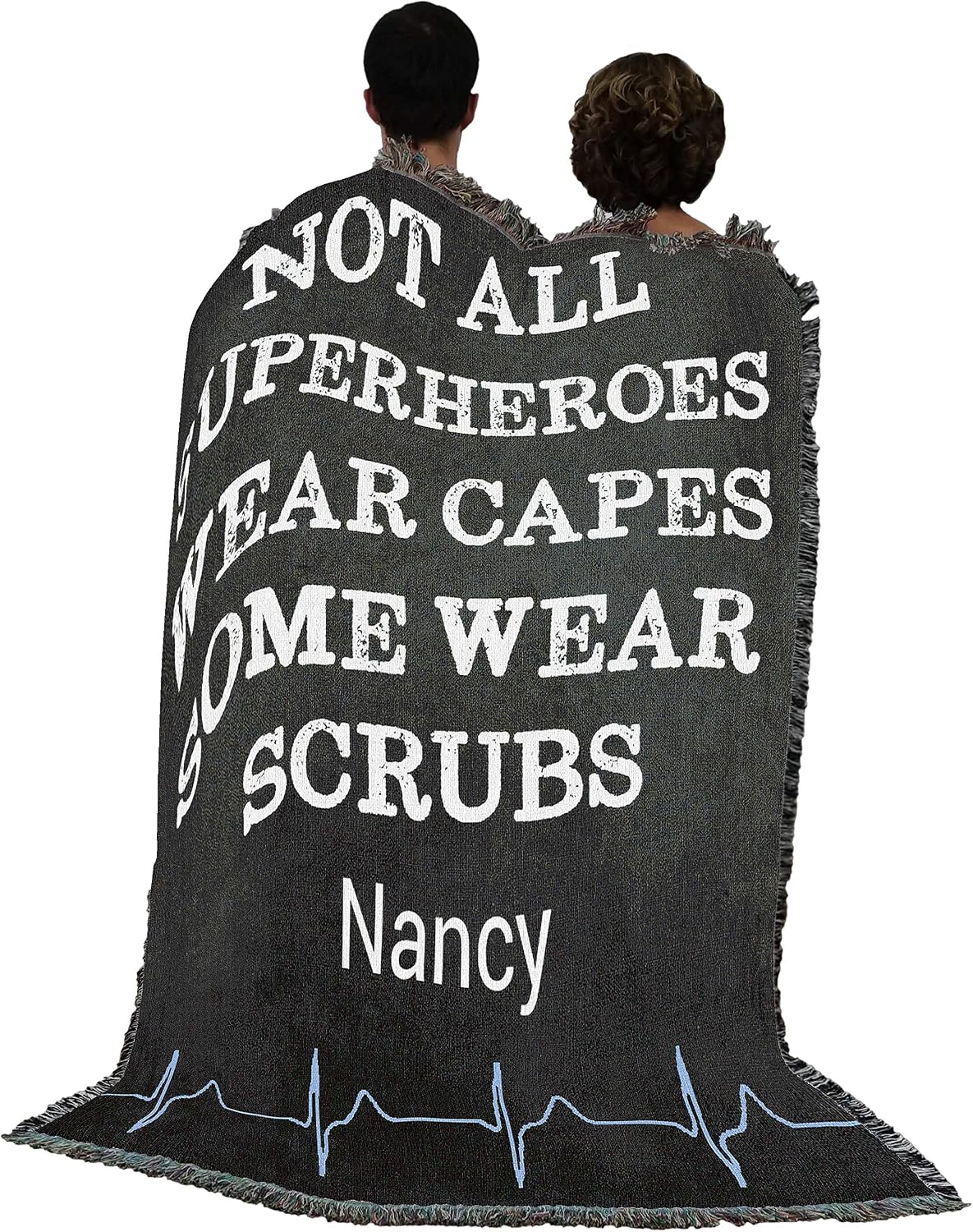Pure Country Weavers Medical Professional - Not All Superheroes Wear Capes Blanket - Personalized - Custom Heartbeat Gift Tapestry Throw Woven from Cotton - Made in the USA (72x54)