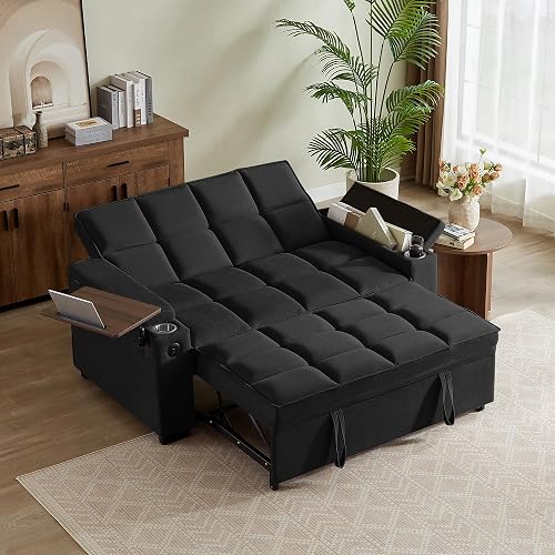 hansones ​66" Multi-Functional Pull-Out Sofa Bed with Hidden Side Table,