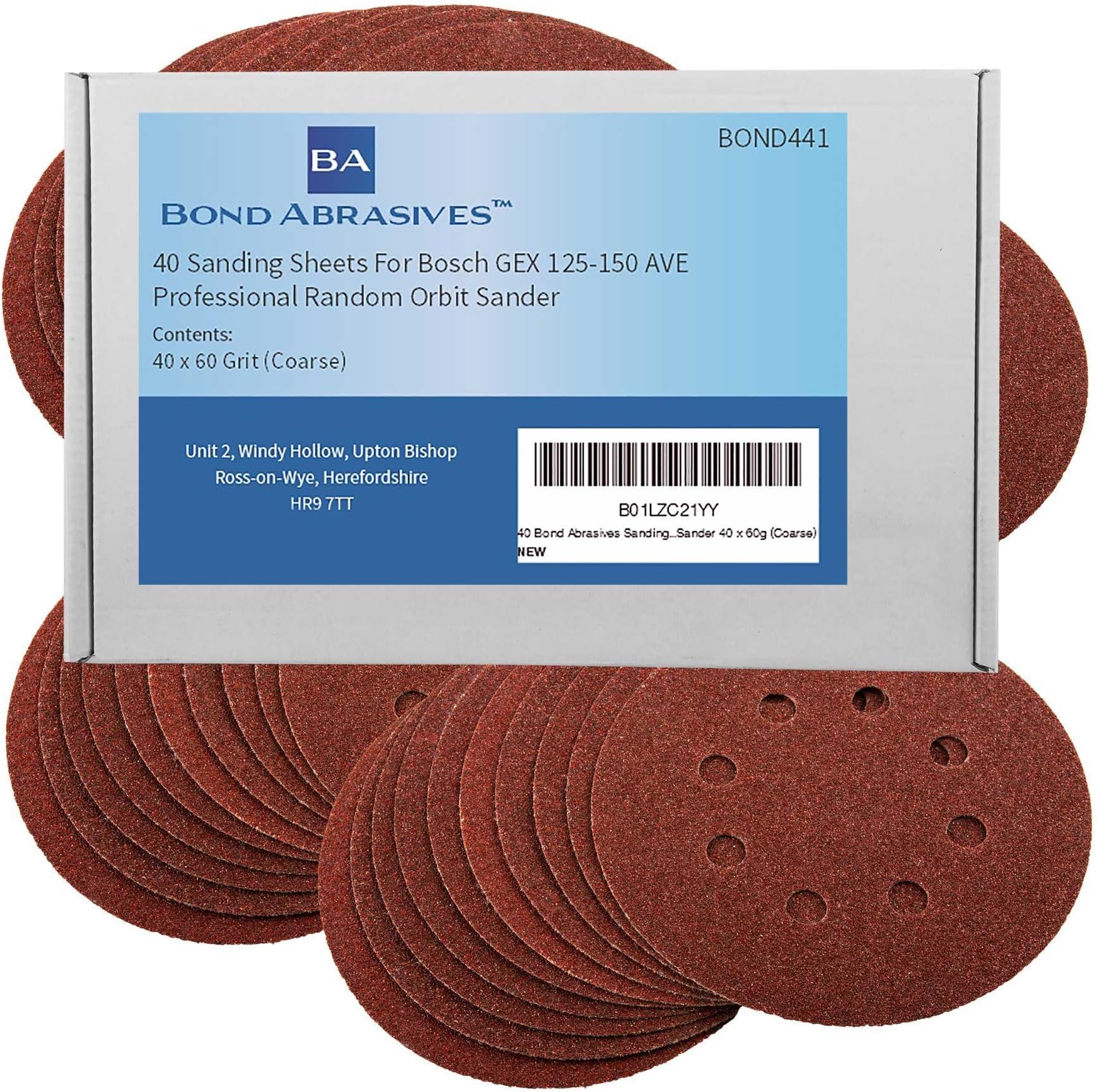 40 Bond Abrasives Sanding Sheets For Bosch GEX 125-150 AVE Professional Random Orbit Sander 60 Grit (Coarse)