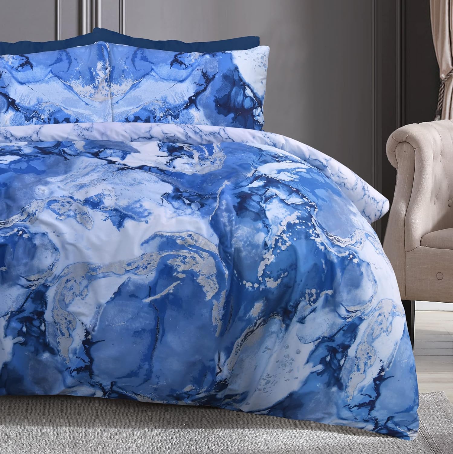 3D Dark Blue Gold Powder 050 Bed Pillowcases Quilt main image 1