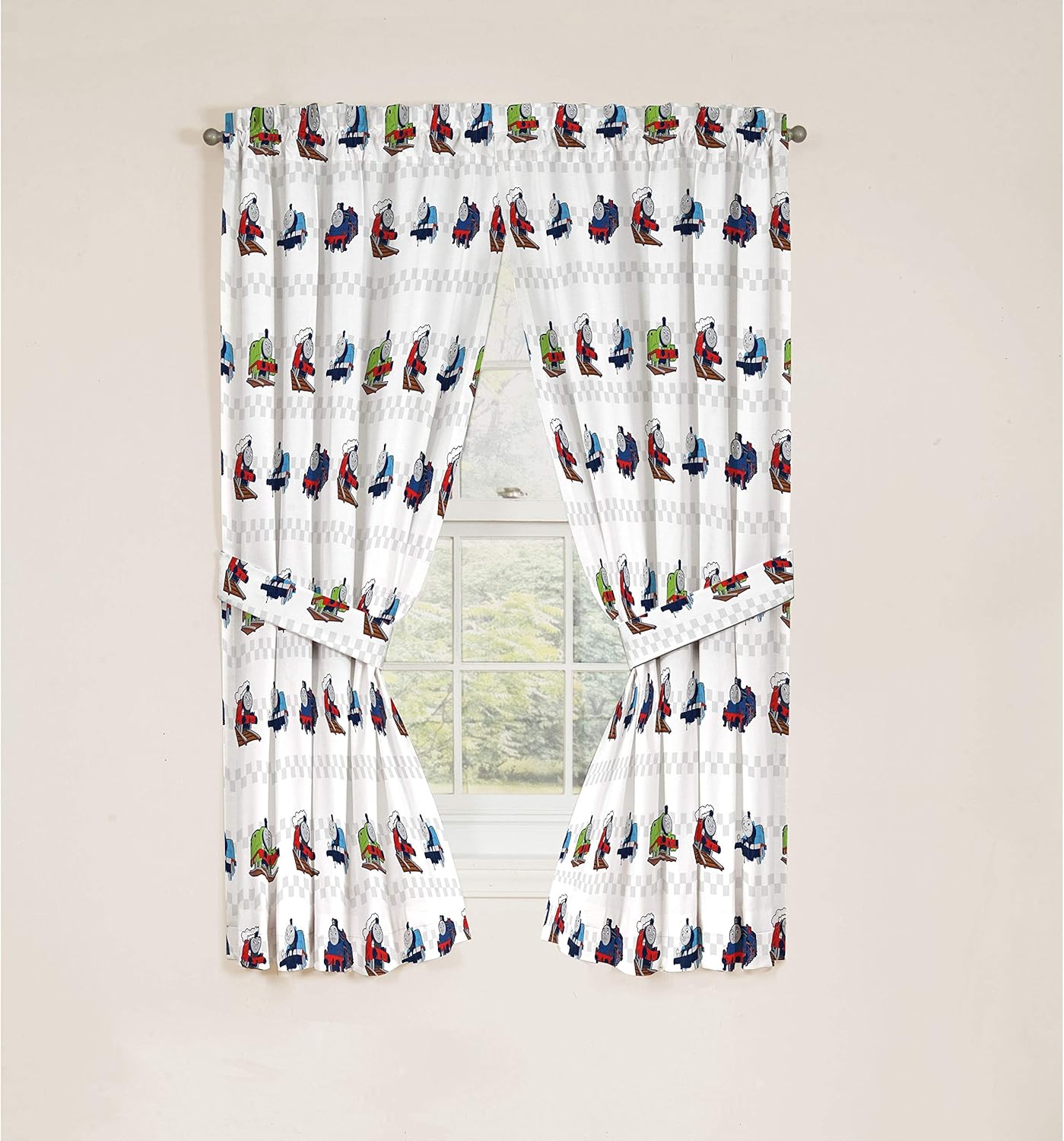 Kids Warehouse Thomas The Tank Engine Hot Rod 63" Decorative Curtain/Drapes 4-Piece Set (2 Panels, 2 Tiebacks)