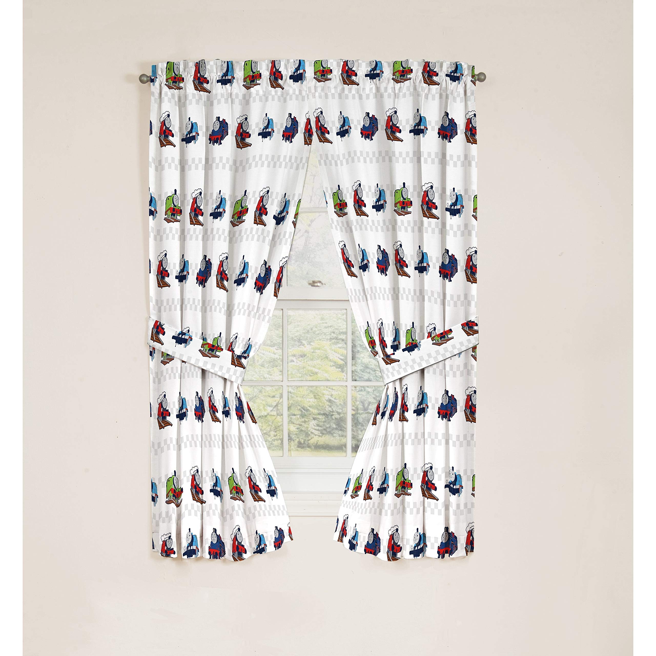 Thomas The Tank Engine Hot Rod 63" Decorative Curtain/Drapes 4-Piece Set (2 Panels, 2 Tiebacks)