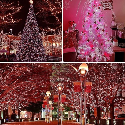 Miniatura 4 de OZS Paquete de 2 tiras de luces LED rojas y blancas de 164 pies, 400 luces LED de Navidad para interiores y exteriores, impermeables, 8 modos, luces