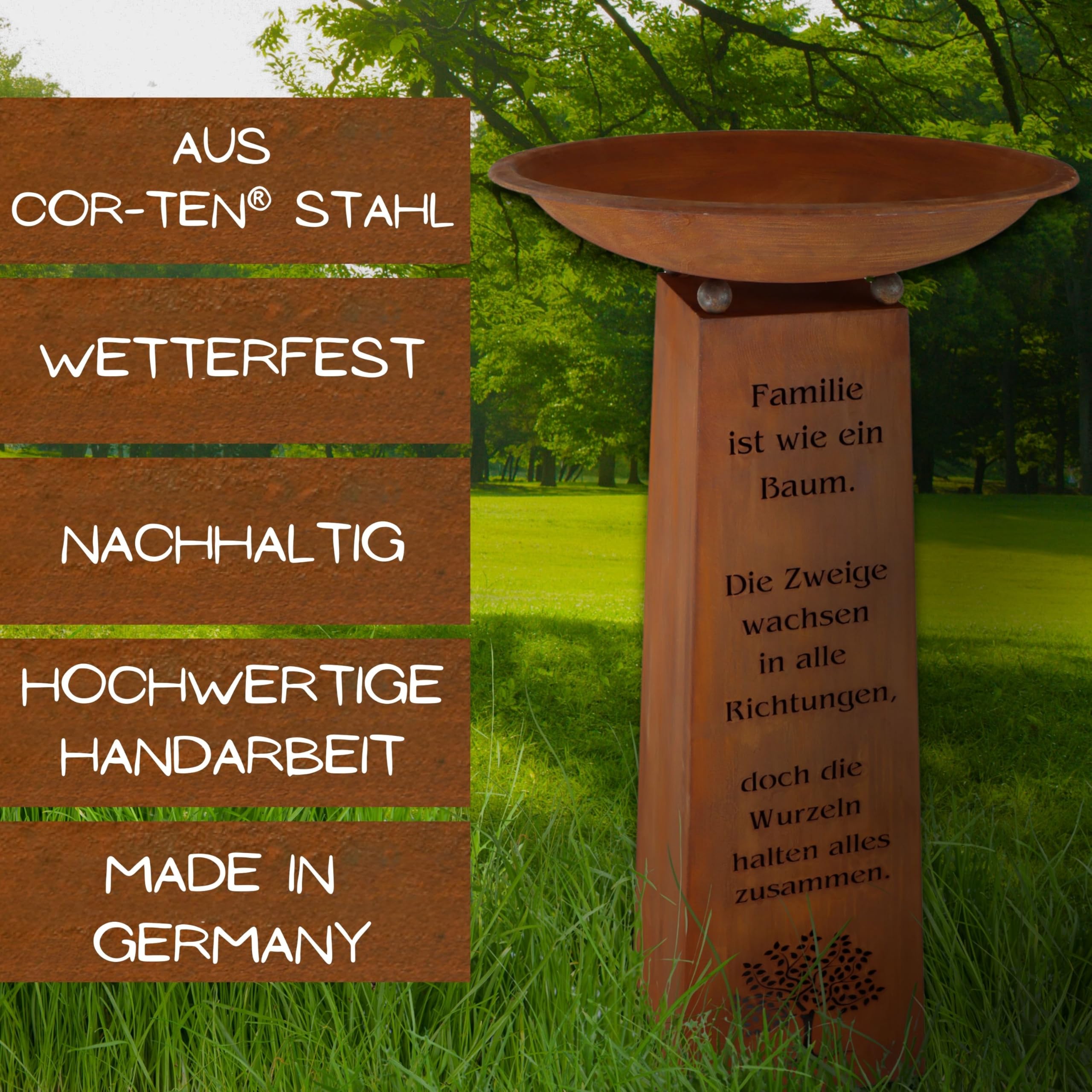 Rostikal Patina Columna con Familias Dicho y Cuenco Decorativo Decoración para Casa y Jardín Columna 1m - Cuenco 60cm Redondo, 60 cm rund