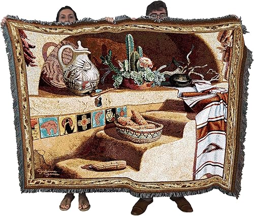Adobe Dreams Manta – Arte de cerámica del suroeste Pueblo – Manta de tapiz de regalo tejida de algodón – Fabricado en los Estados Unidos (72 x 54