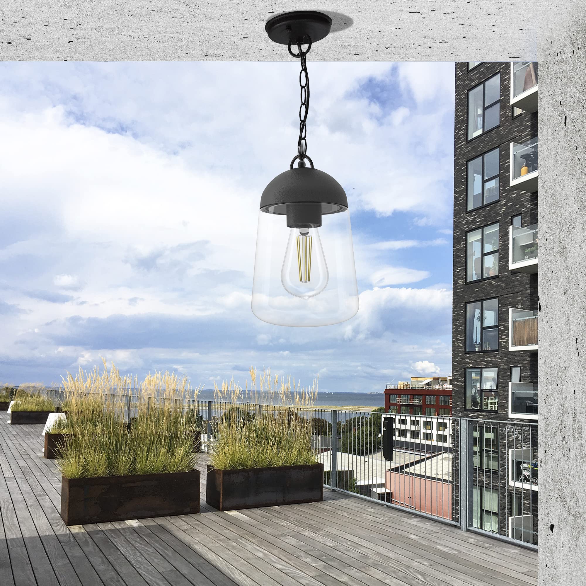 wonderlamp W-T000056 Lampe suspendue d'extérieur pour jardin, hauteur réglable, noir anthracite, ampoule E27