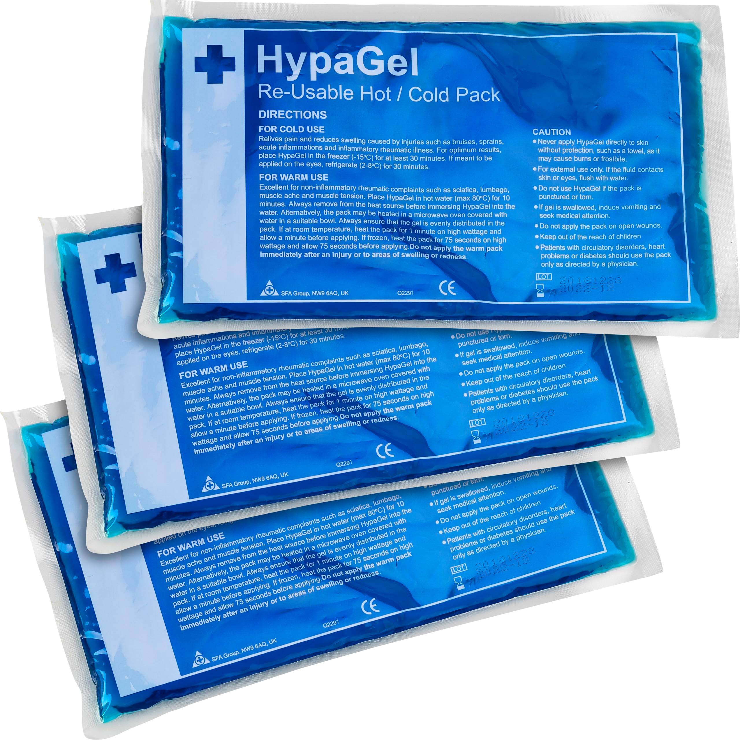 HypaGel Pack of 3 Reusable Hot/Cold Gel Therapy Pack, 27cm x 16.5cm - Freezable, Microwaveable for First Aid, Sports Injuries, Pain Relief