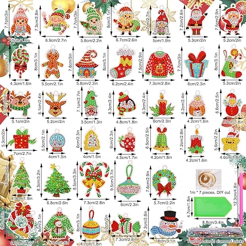 Miniatura 7 de 38 piezas de adornos de pintura de diamantes de Navidad 5D DIY Kit de pintura de diamantes de 38 estilos de temática de Navidad colgante de