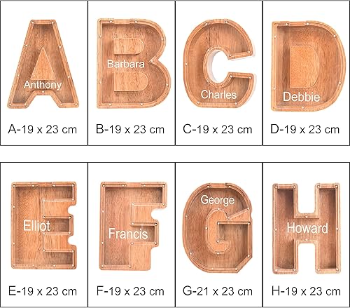 Miniatura 6 de Alcancías con nombre personalizado para niños, alcancía con letra personalizada, banco de dinero del alfabeto de madera, regalos para niños y niñas,