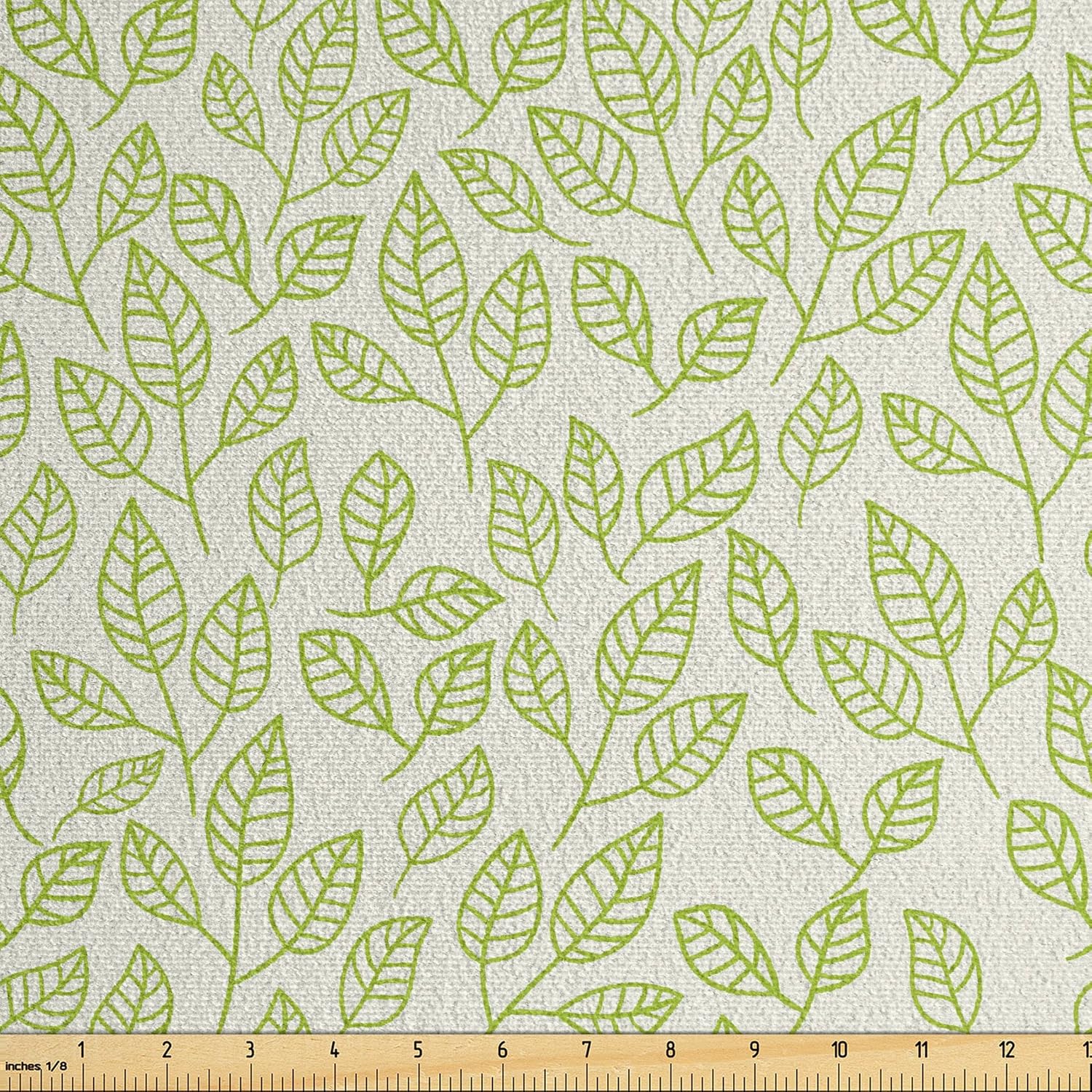 Ambesonne Leaf Faux Suede Fabric by The Yard, Watercolors Green Tea Leaves and Branches Lines and Patterns Contemporary Art, for Indoor Outdoor DIY Projects Upholstery, 2 Yards, Green Ecru