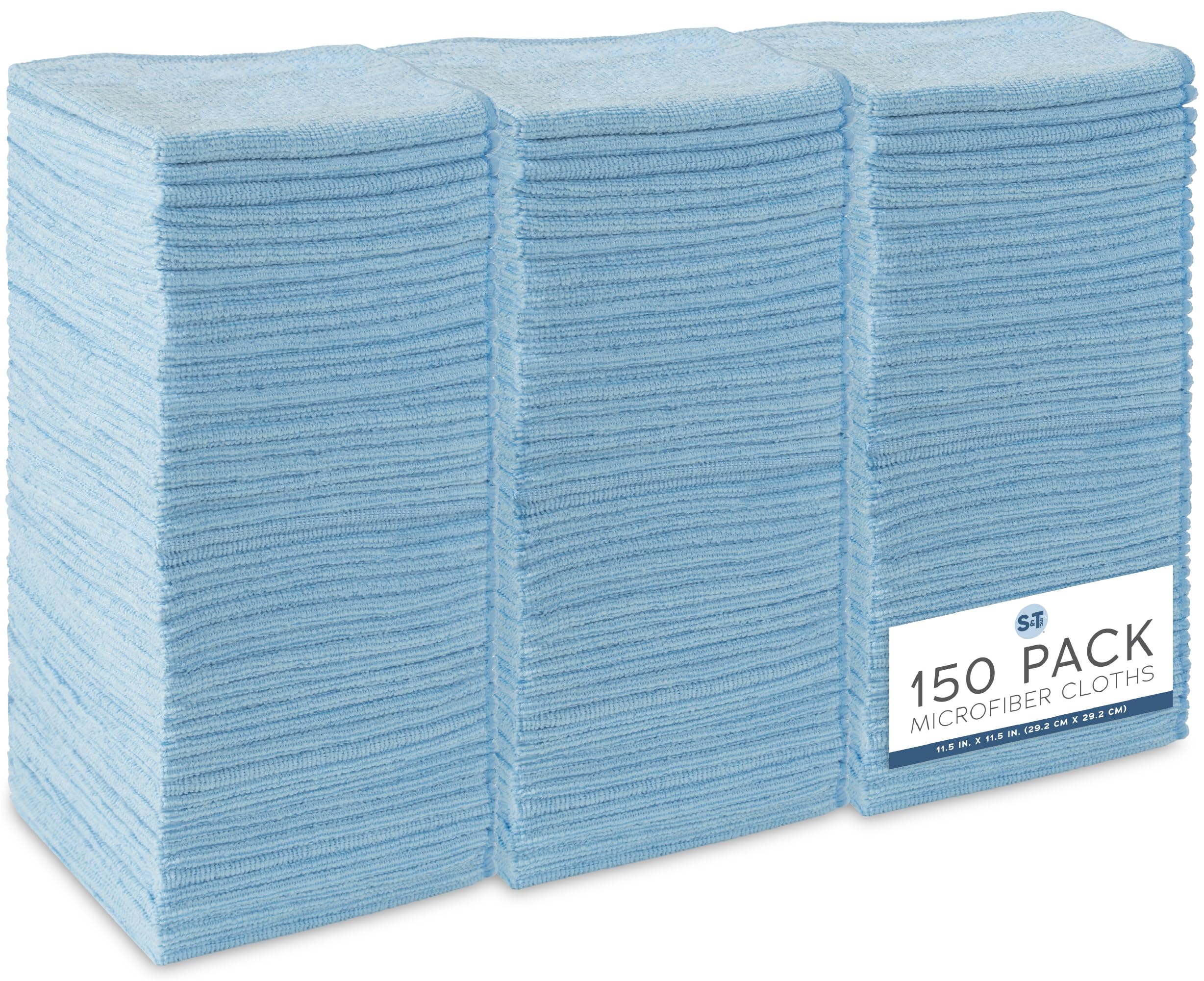 S&T INC. Decatela - Paquete de 50 paños de Limpieza de Microfibra, Toalla de Microfibra a Granel para el hogar, Toallas de Tela Reutilizables y sin Pelusa para automóvil, Azul Claro, 11.5 x 11.5