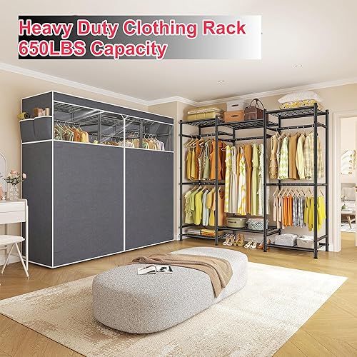 Miniatura 6 de Raybee Perchero con funda, armario portátil resistente, percheros de metal para colgar ropa ajustable para dormitorio, 66.5 pulgadas de ancho x