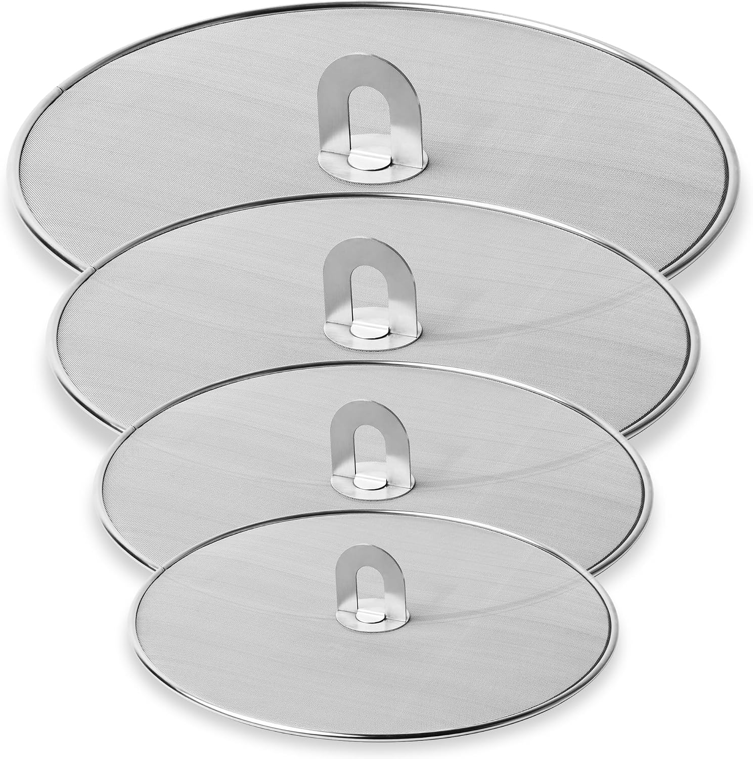 Homestia 4-Piece Stainless Steel Grease Splatter Screen Set 8'', 10'', 11.5'', 13'', Universal Splatter Guard for Frying Pan Skillet Wok, Heat Resistant Oil Splash Guard with Fold Flat Knob Handle
