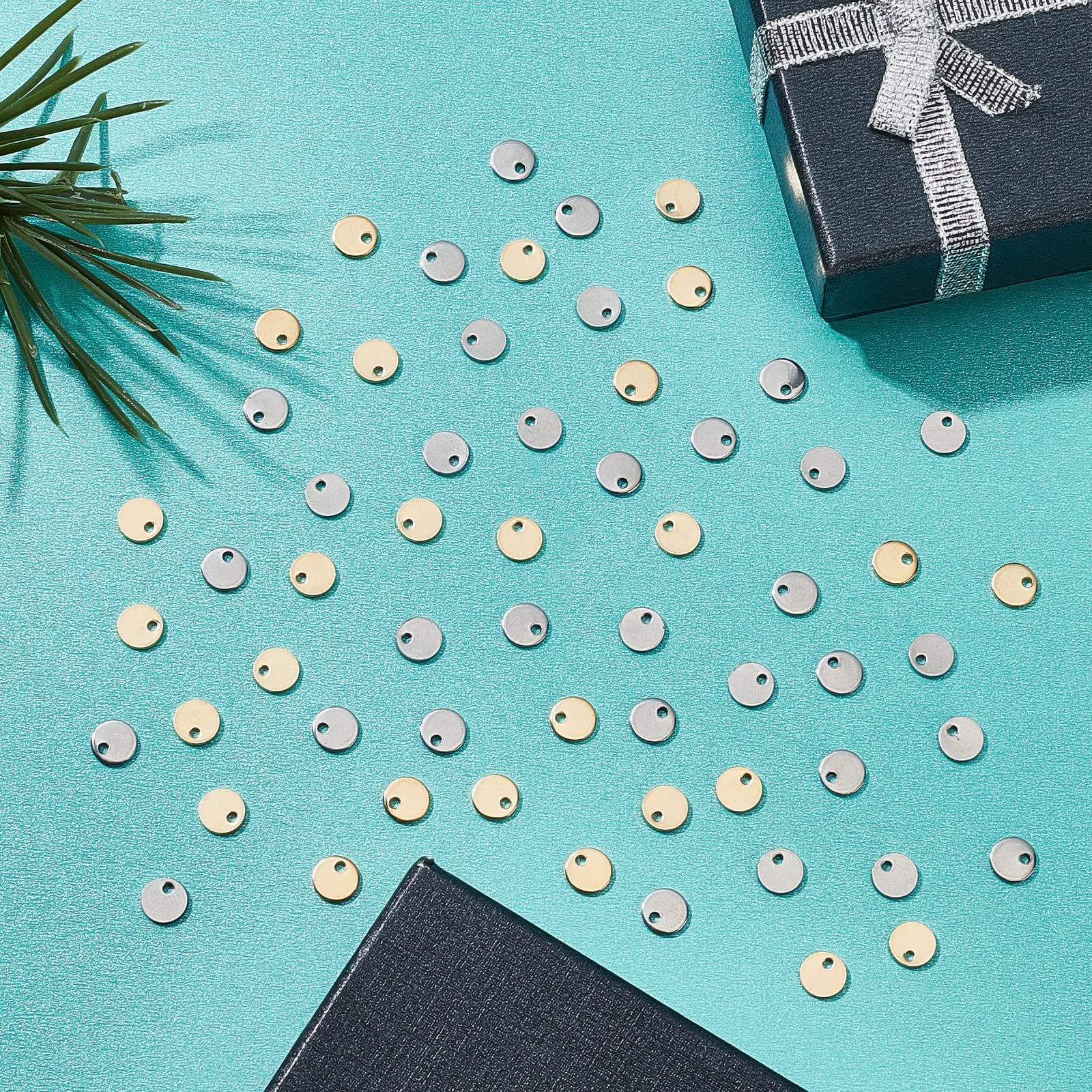 200 Ciondoli Metallo Per Fai Da Te - Acciaio Inossidabile E Oro, Tondi, Per Creazioni Gioielli