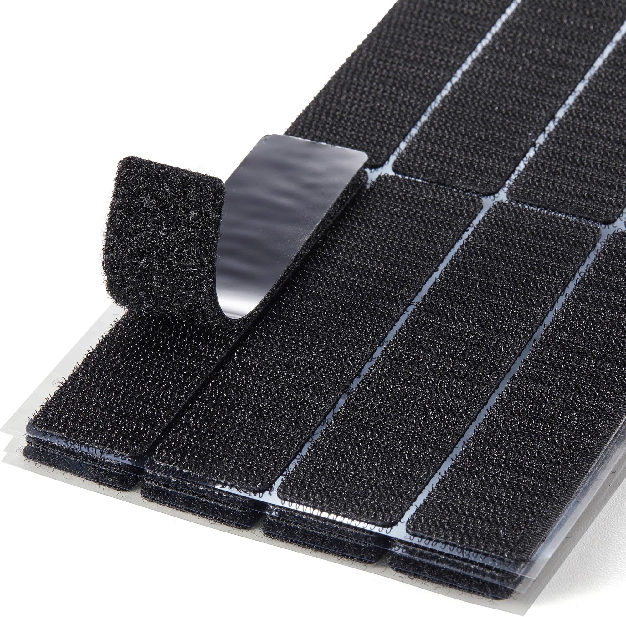 (1x4 Inch, 16 Sets) Strips with Adhesive for Fabric, No Sew Stick On for Fabric, Sticky Back for Clothes, Curtains - Heavy Duty Double Sided Hook and Loop Hem Tape Fasteners, No Sewing No Iron, Black