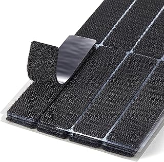 (1x4 Inch, 16 Sets) Strips with Adhesive for Fabric, No Sew Stick On for Fabric, Sticky Back for Clothes, Curtains - Heavy Duty Double Sided Hook and Loop Hem Tape Fasteners, No Sewing No Iron, Black