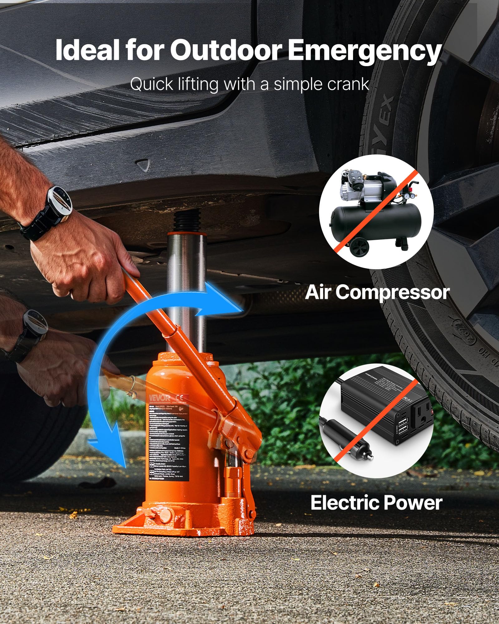 VEVOR Gato Hidráulico de Suelo 20 T, Elevación 225-435 mm, para Coches SUV Camionetas