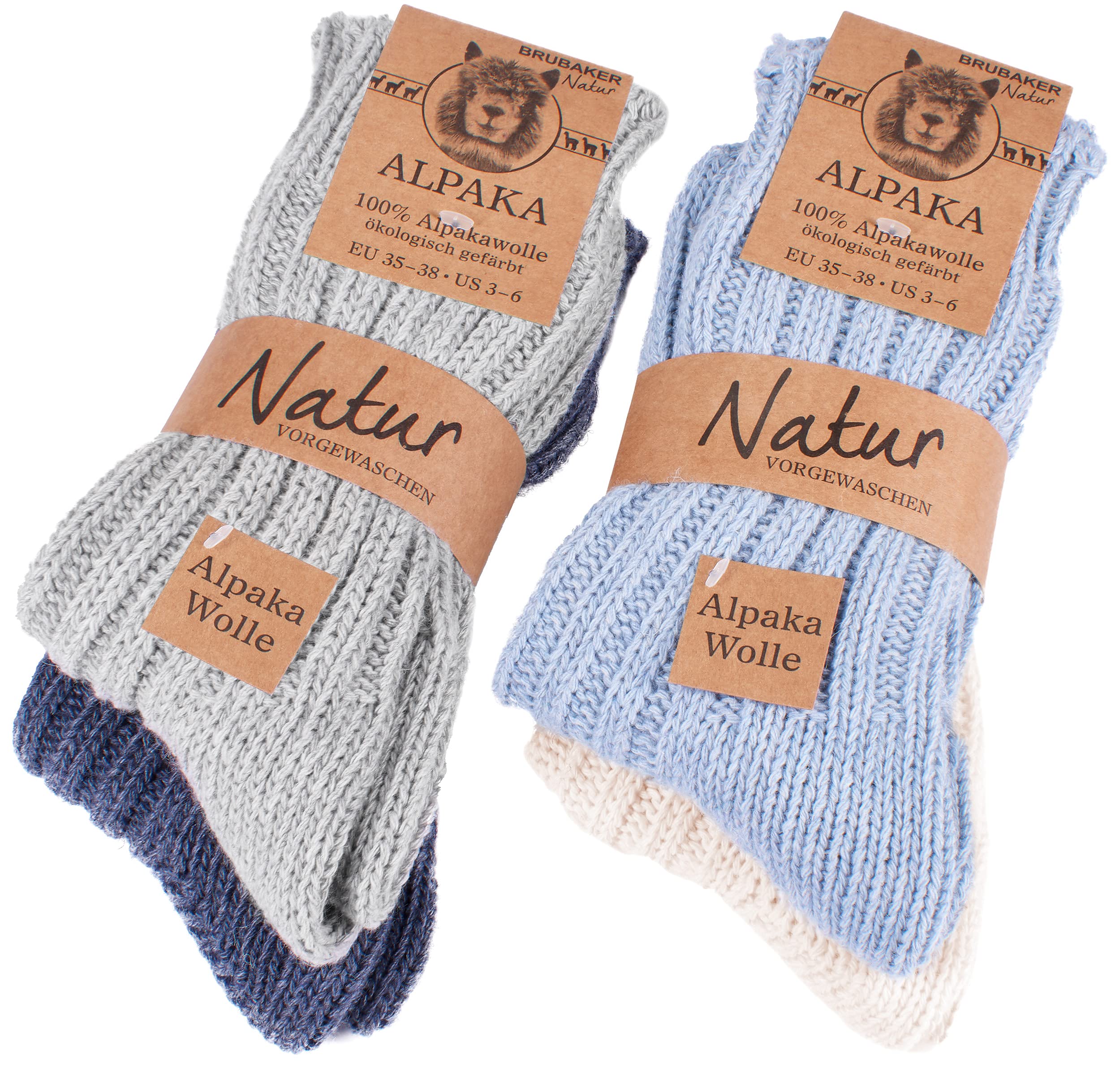 BRUBAKERUnisex Alpaca Wool Socks for the Cold Winter Days - Pack of 4