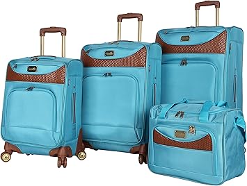 review Caribbean Joe Castaway Designer Luggage - 4 Piece Softside Expandable Lightweight Spinner Suitcases- Travel Set includes Tote Bag, 20-Inch Carry on, 24 Inch and 28-Inch Suitcases (Light Blue)