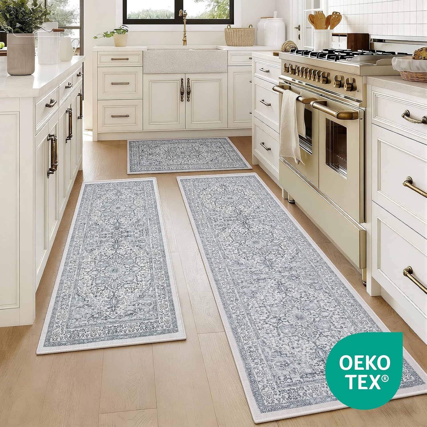 UKISS Boho Washable Kitchen Rugs Sets of 3, Non Slip Faux Wool Kitchen Mats for Floor, Thick Comfort Kitchen Floor Mat Carpet Runner Rugs for Hallway Laundry Indoor Entryway Holiday Decor