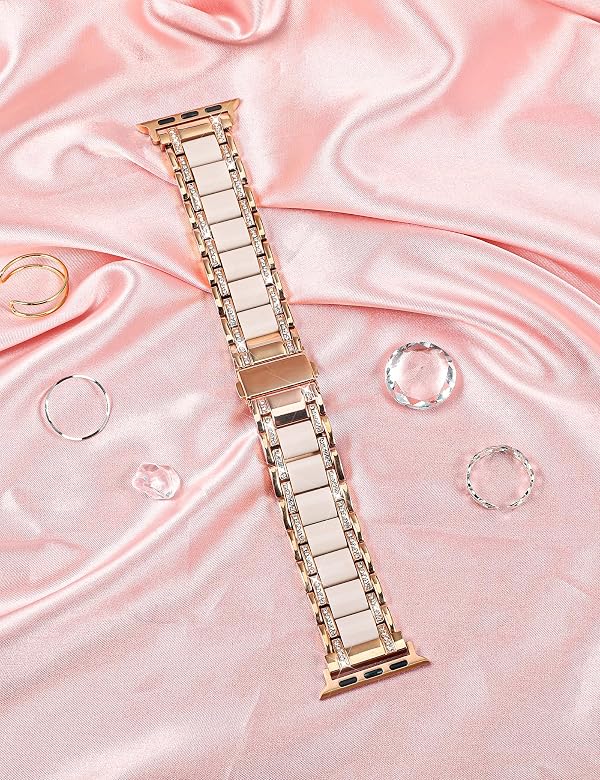 Moolia Metal Band Compatible with Apple Watch Band 38/40/41/42mm Women Rhinestones Resin Wristband Bling Diamond Bracelet for iWatch Series 11 10 9 8 7 6 5 4 3 2 1, Rose Gold/Starlight by Moolia - Used condition - Image 3