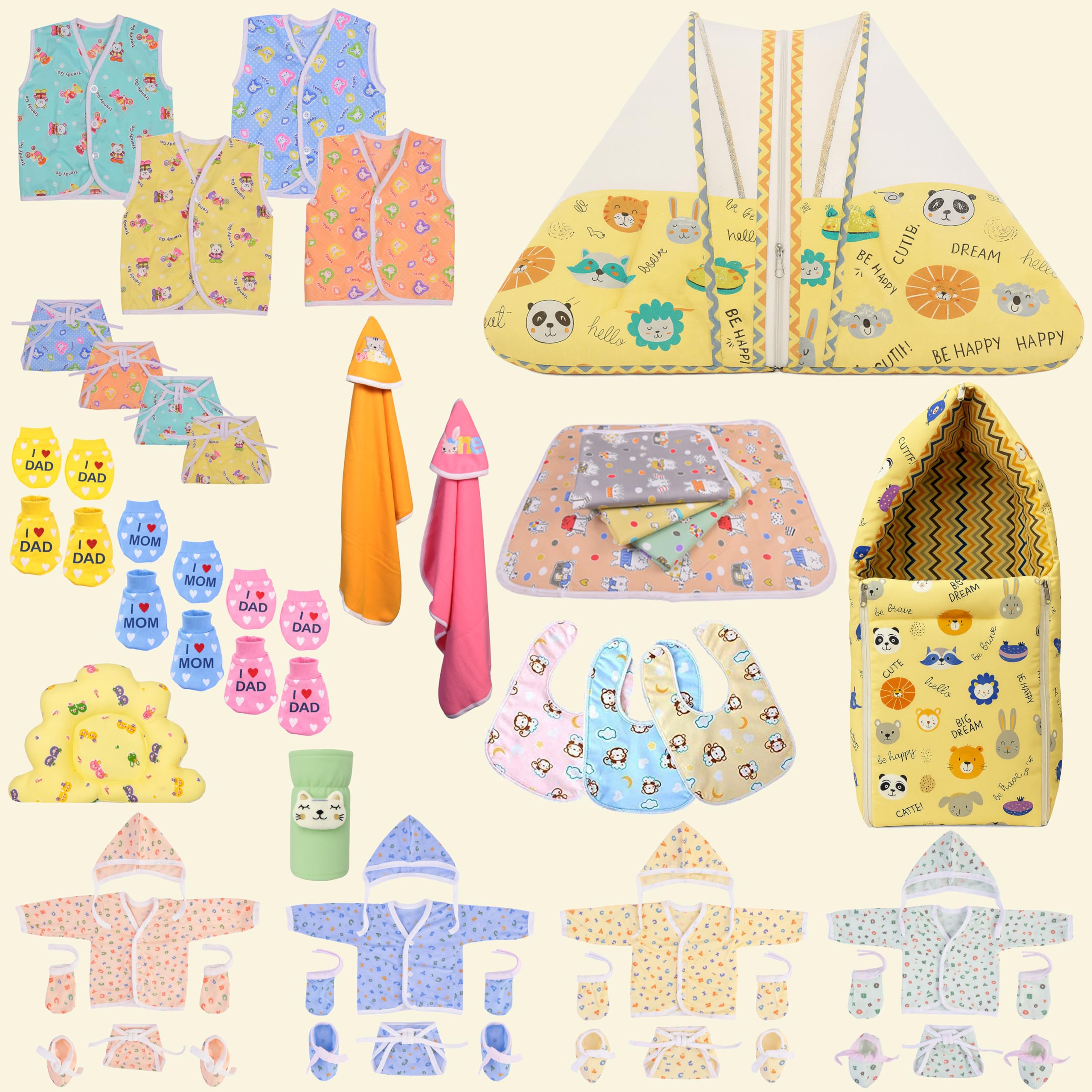 Kwitchy Newborn Baby Essentials Kit 47 Items Combo | New Born Baby Kit 0–6 Months | Baby Bed Bedding Clothes Set | Hospital Bag & Baby Shower Gift (Yellow)-image-2