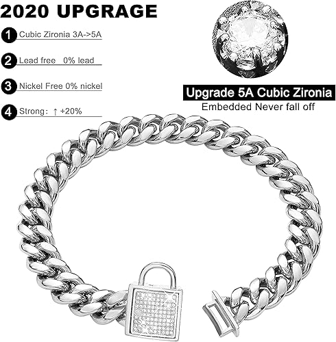Miniatura 2 de Collar de perro con cierre de circonita de 0.555 pulgadas, collar de metal plateado para cachorros, collar de lujo para perro, pequeño mediano