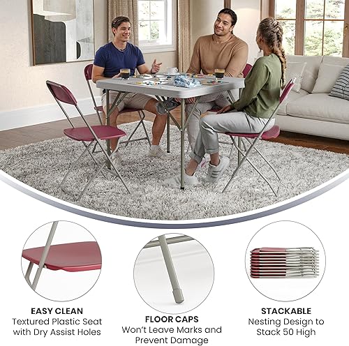 Miniatura 5 de Flash Furniture Hercules Series Silla plegable de plástico, color rojo, paquete de 4, capacidad de peso de 650 libras, cómoda silla para eventos,