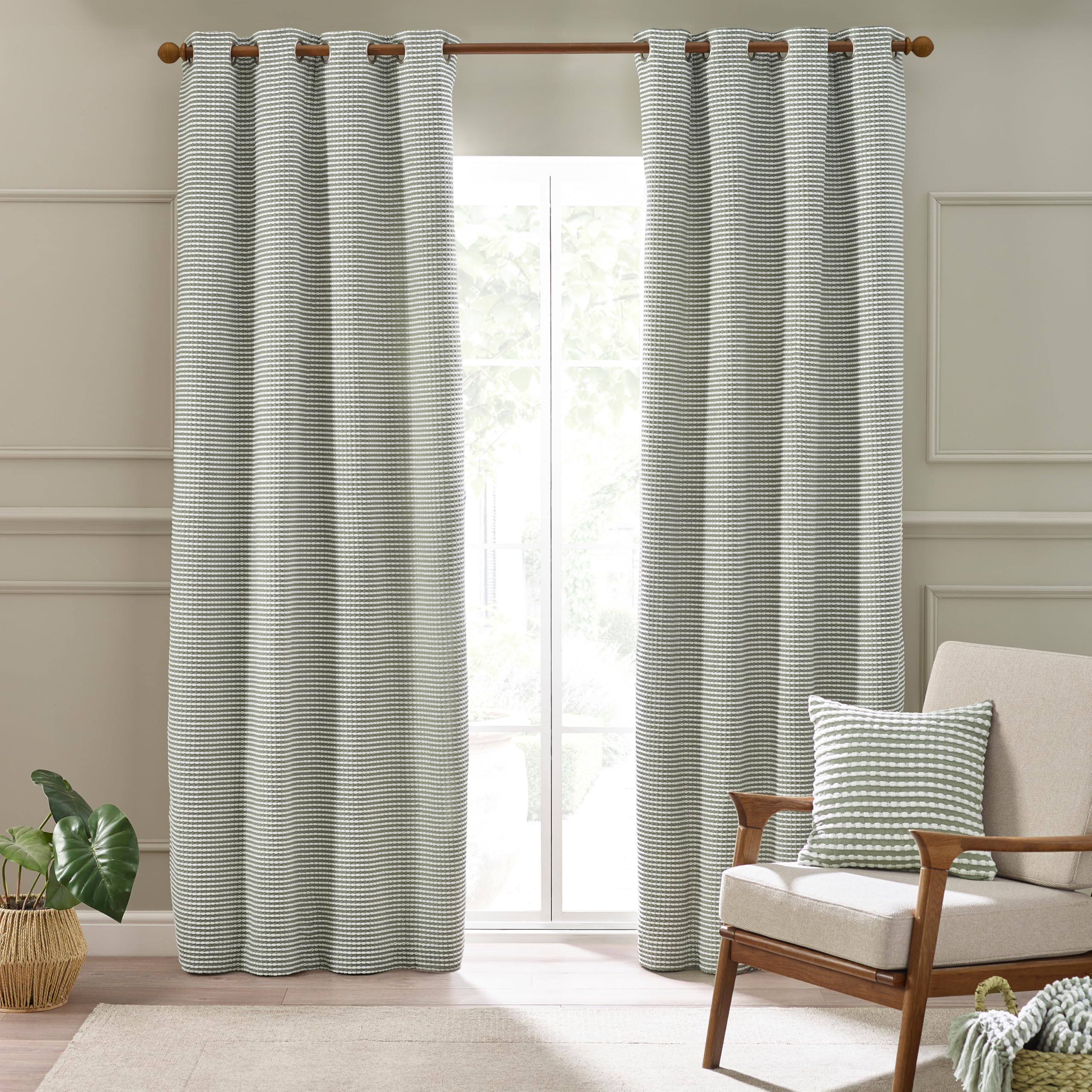 Catherine Lansfield Stab Stitch 46X90 Inch Lined Eyelet Curtains Two Panels Sage Green from B&Q