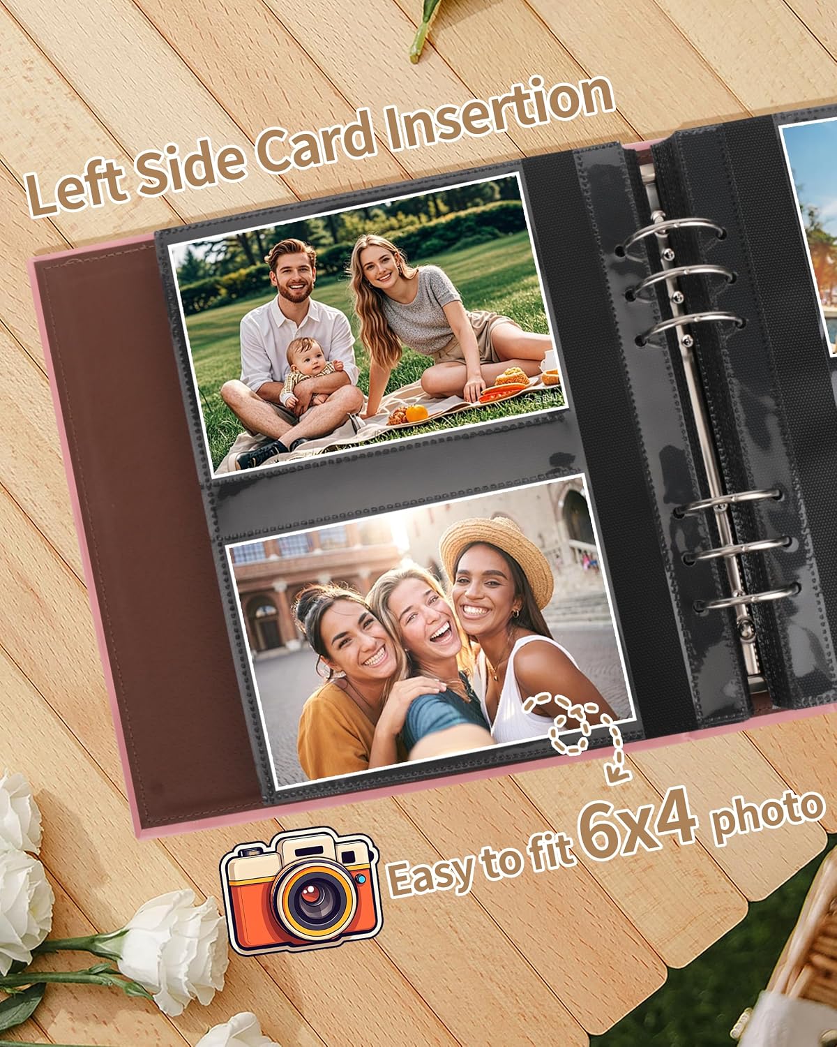 Leather Photo Album 4x6 200 Photos,Slip-in Photo Album Book with 50 Sheets, Vintage Memory Albums Book for for Family Wedding Anniversary Baby Vacation Family Tree